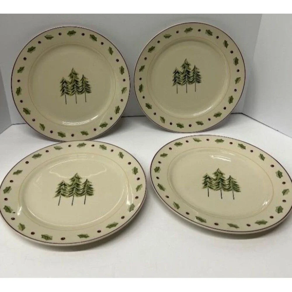 Merry Brite 16 Pc Christmas Stoneware Dinnerware Set Vintage Holiday Trees Box